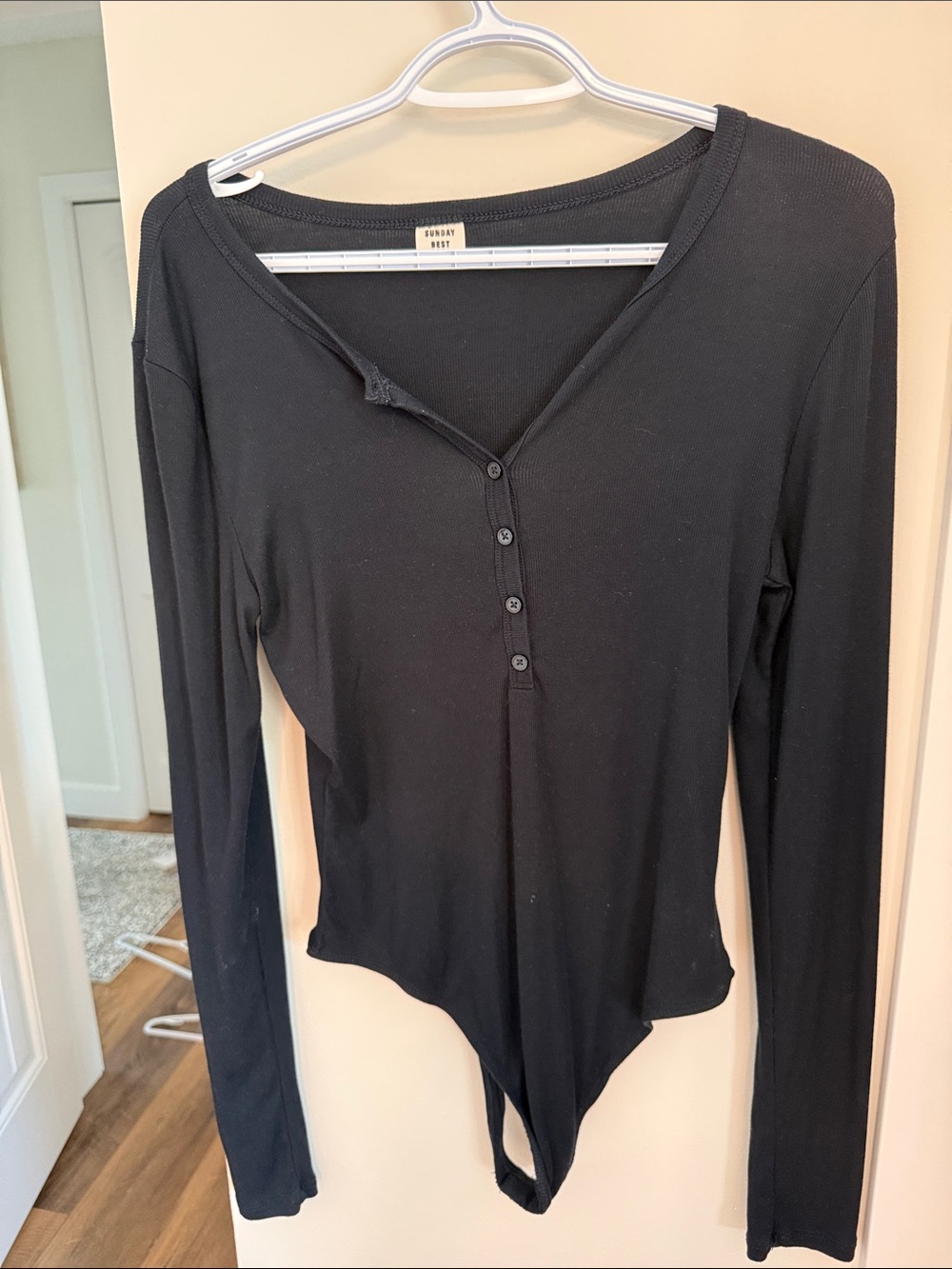 Sunday Best Black Long Sleeve Henley Bodysuit